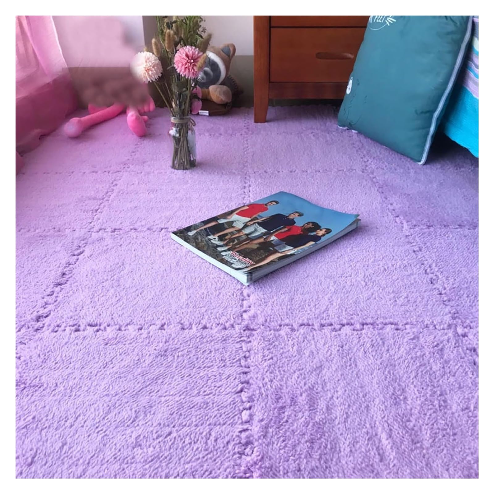 Teppichfliesen, 10-teiliges Set aus 30 x cm großen, weichen Schaumstoff-Puzzle-Bodenmatten mit Steckverbindung(Purple)