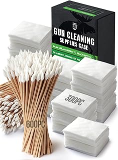 900pc Gun Cleaning Supplies Case - 300pcs Gun Cleaning Patches and 600pcs Gun Cleaning Swabs - 6-inch Gun Swabs Lint Free, 3x3 Inch Highly Absorbent Gun Patches - Gun Cleaning Kit Supplies
