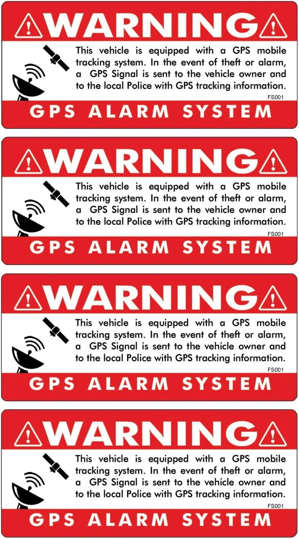 GPS 4 pack 3.5"x1.5" RED Anti Theft STICKERS FS001 Vehicle