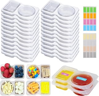 CJT 24SETS Double Compartment Condiment Containers with Lids - Reusable Plastic Snack Container for Take-out Sauces,to-go Sauce, Sampling, Travel Snack