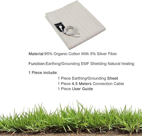 Miniatura 6 de CONDUCTIVE Sábana para cama de algodón orgánico plateado con cable de conexión a tierra (52 x 27 pulgadas, color original, beneficios para el