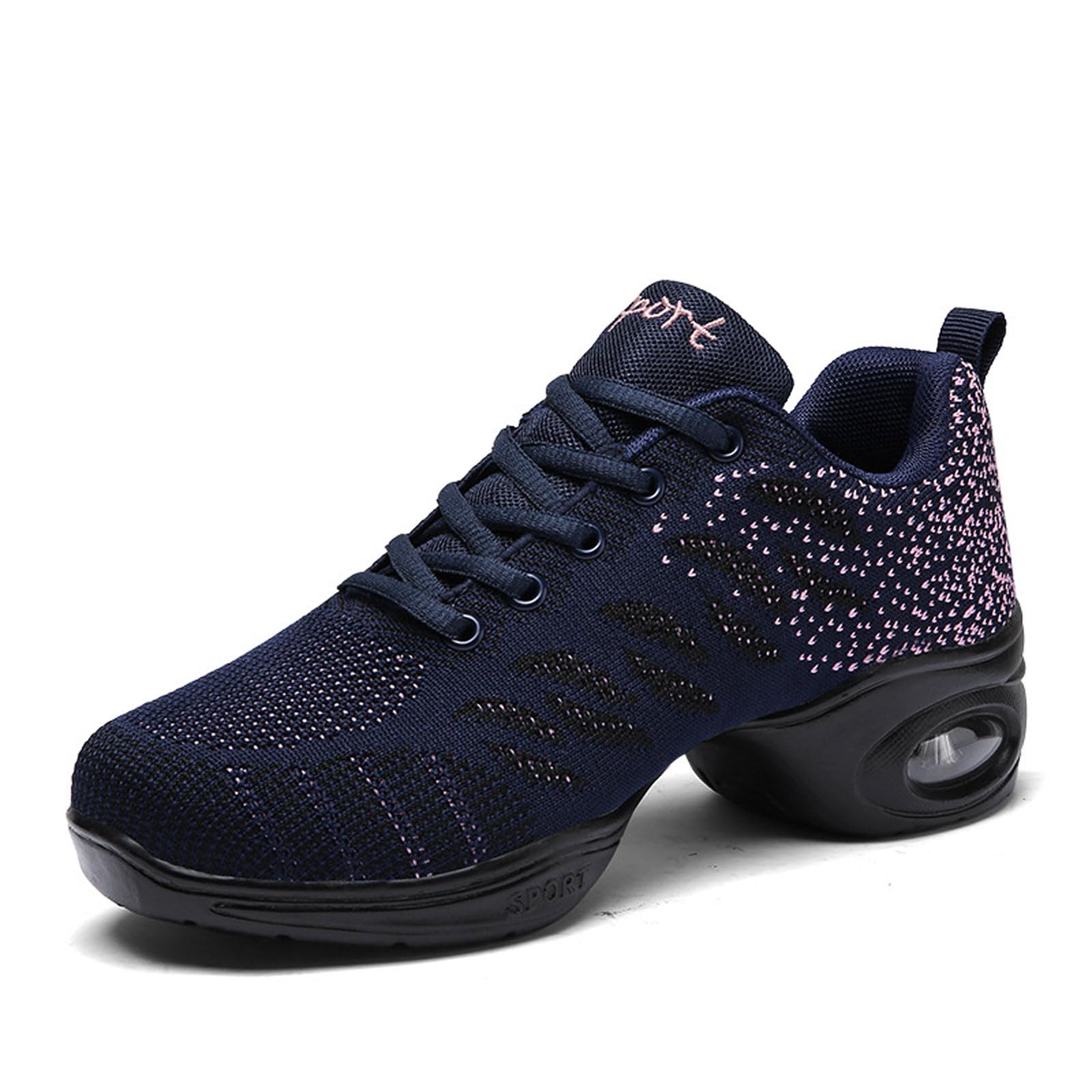 Zenithuxe Women's Blue Jazz Shoes Trainers Dance Lightweight And Comfortable Dance Shoes Lace Up Cushion Breathable Split Sole Walking Dance Sports Shoes
