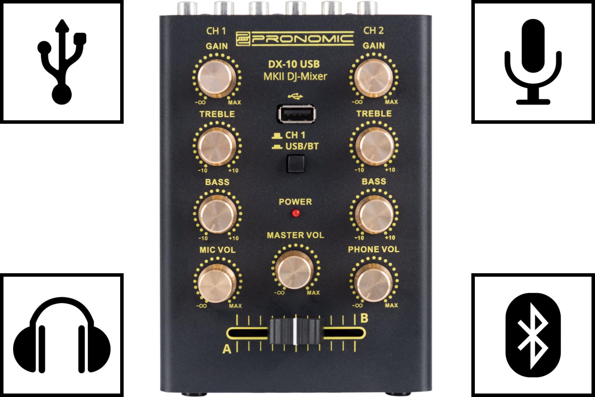 Pronomic DX-10 MKII DJ Mixer - compacte 2-kanaals DJ-mixer met Pronomic DX-10 MKII DJ Mixer - compacte 2-kanaals DJ-mixer met
