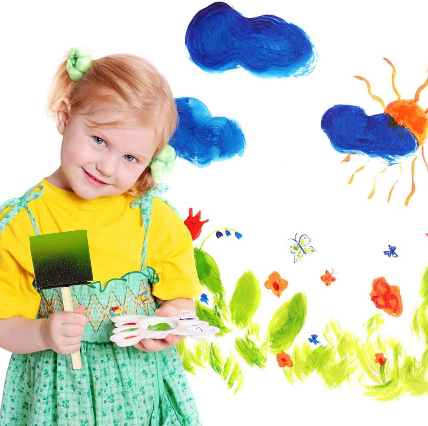 GLEEJON Foam Paint Brushes, 50 PCS Sponge Paint Brush for Painting, Staining, 3 inch Foam Sponge Wood Handle Paint Brush Set