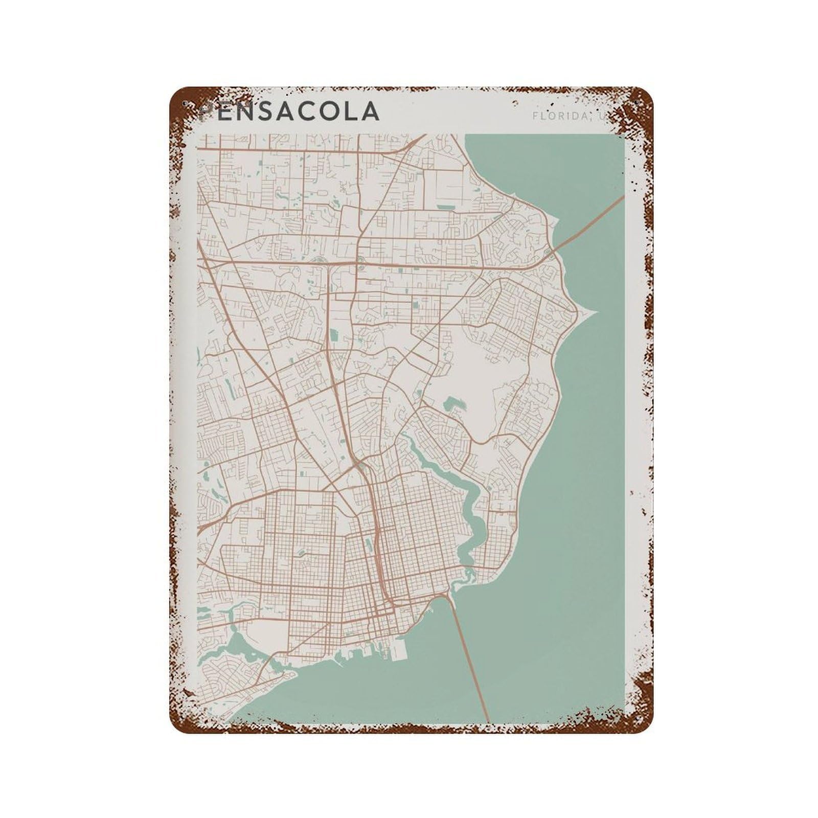 xiaoxiaoshen Pensacola Map City Florida Travel Gift Farmhouse Decor Wall Decor Art Metal Tin Poster Modern Home Decor Art Home Bar Shop Decorations Vintage Sign 40x30cm