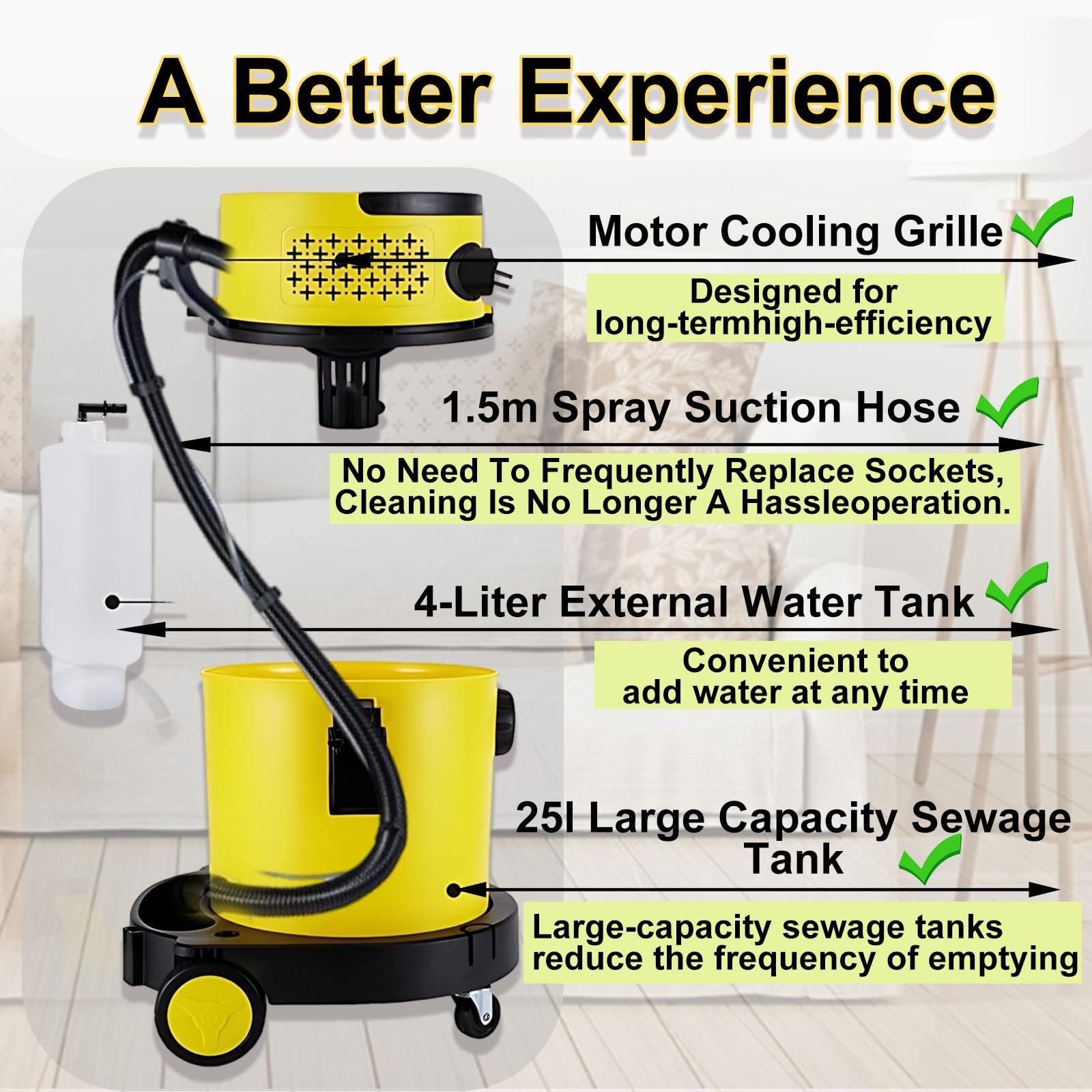 1600W Aspiradora Doméstica 4 En 1 Con Función De Soplado Y Limpieza Profunda, Limpiadora Multifuncional Con Tanque De Agua Para Suelos Y Moquetas