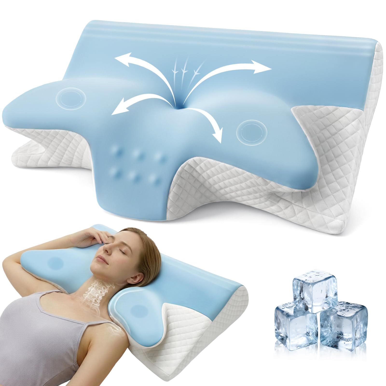 Almohada cervical ergonómica 2 en 1 de espuma viscoelástica