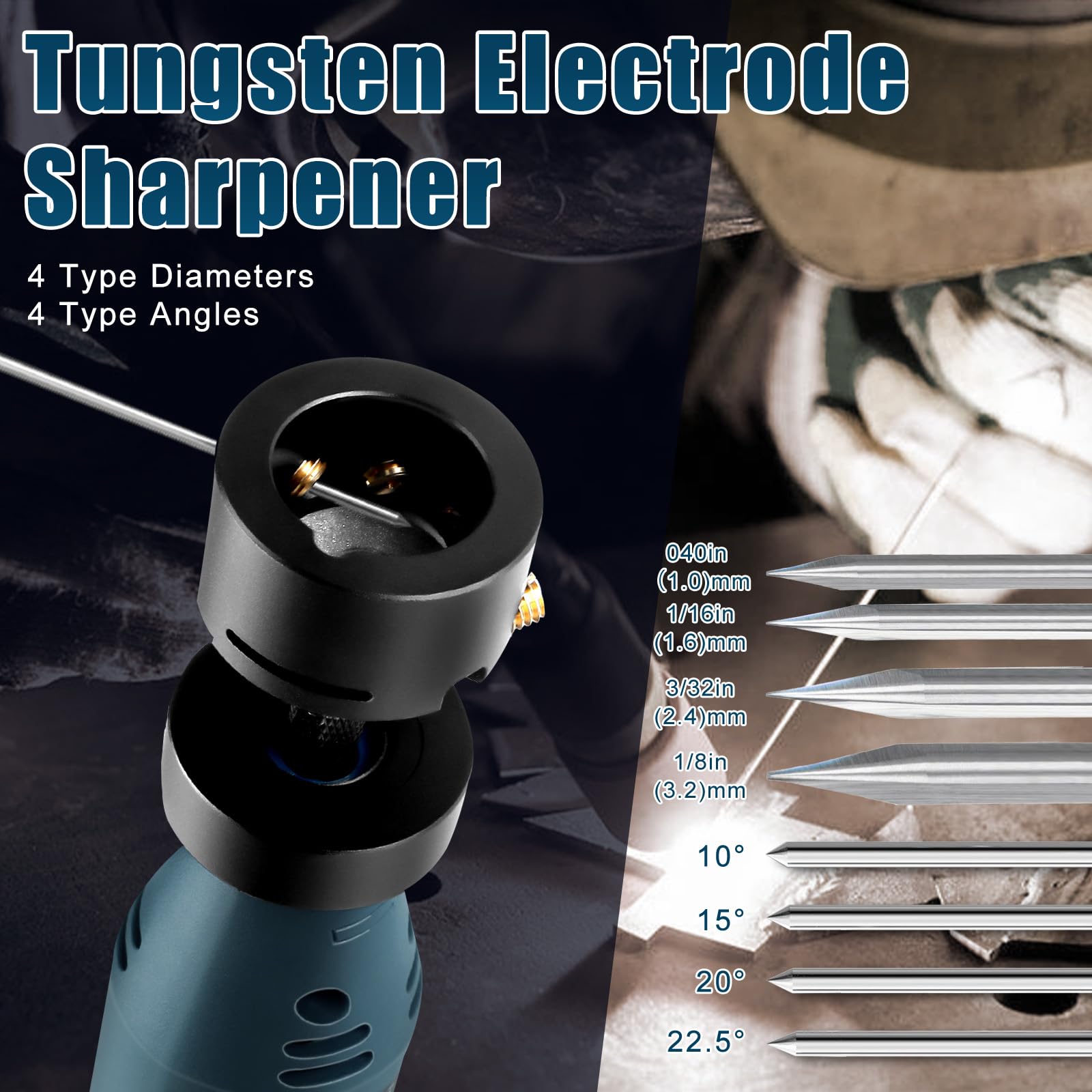 Tungsten Electrode Sharpener Grinder for TIG Welding,4 Sizes 4 Angles Tungsten Electrode Grinder Head,Versatile Multi-Angle,TIG Welding Accessories with Cut-Off Slot,10 Diamond Wheels - Image 4