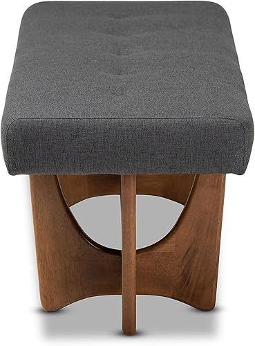 Miniatura 3 de Baxton Studio Theo Mid-Century - Banco tapizado de tela gris oscuro con acabado de nogal