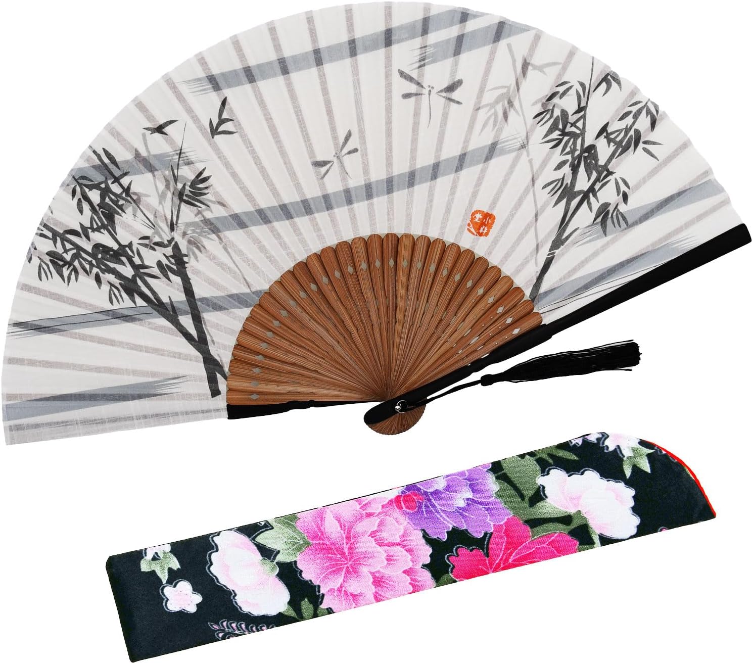 Folding Hand Fan for Women, Black-Cat