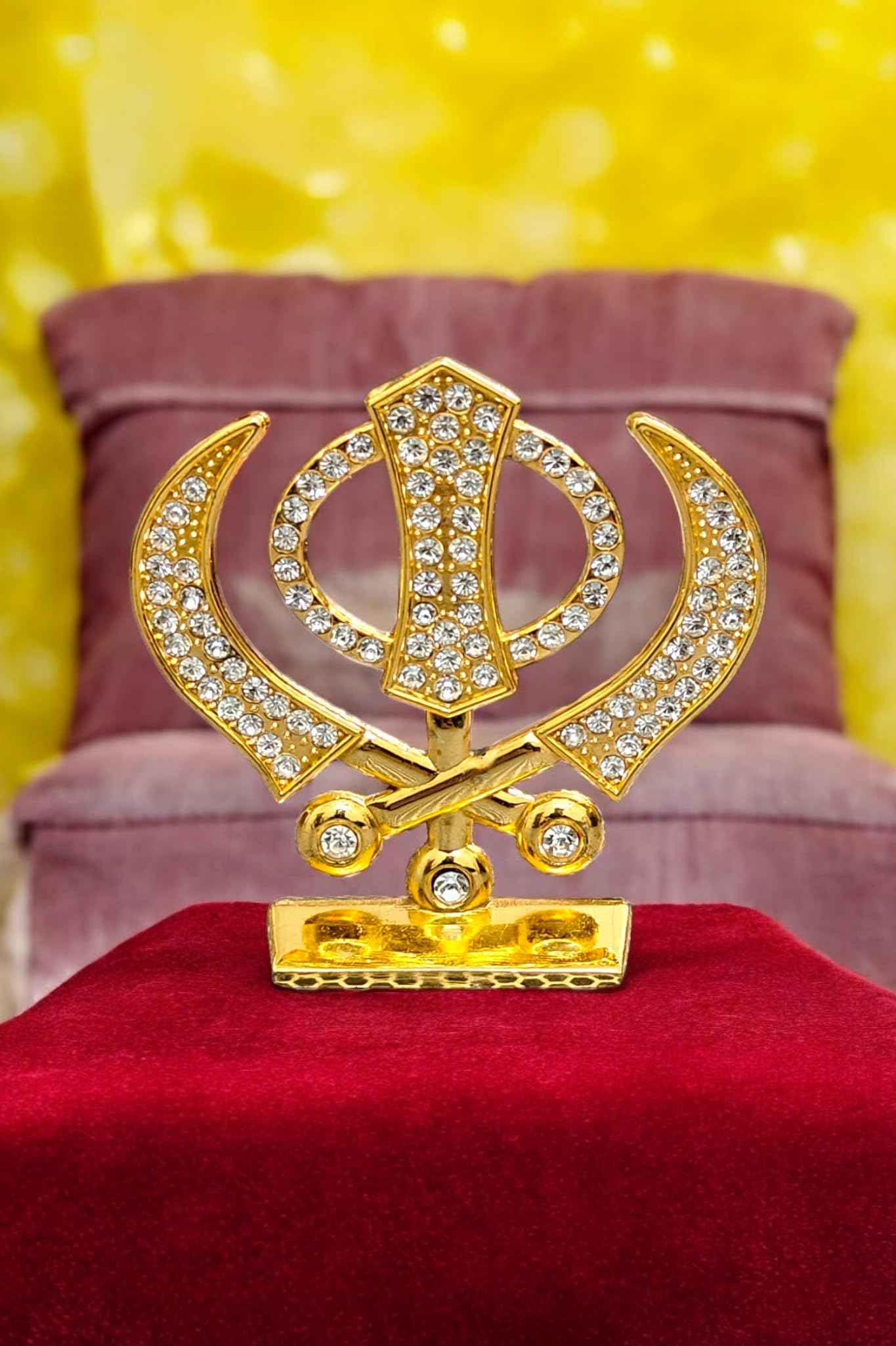 Sikh Religious Symbol 'Khanda' Showpiece Statue, Gold Colour Studded