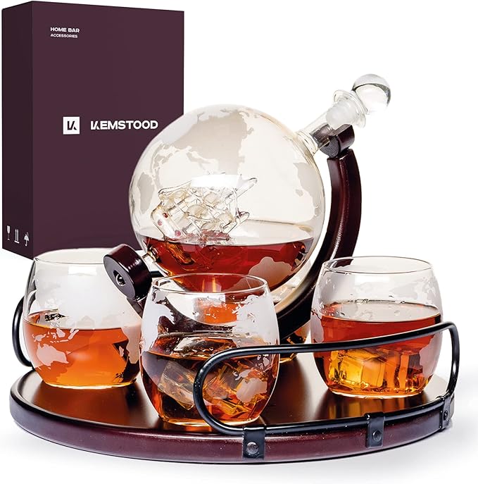 Whisky Karaffe Globus Set Edler Whiskey Decanter mit Gläser