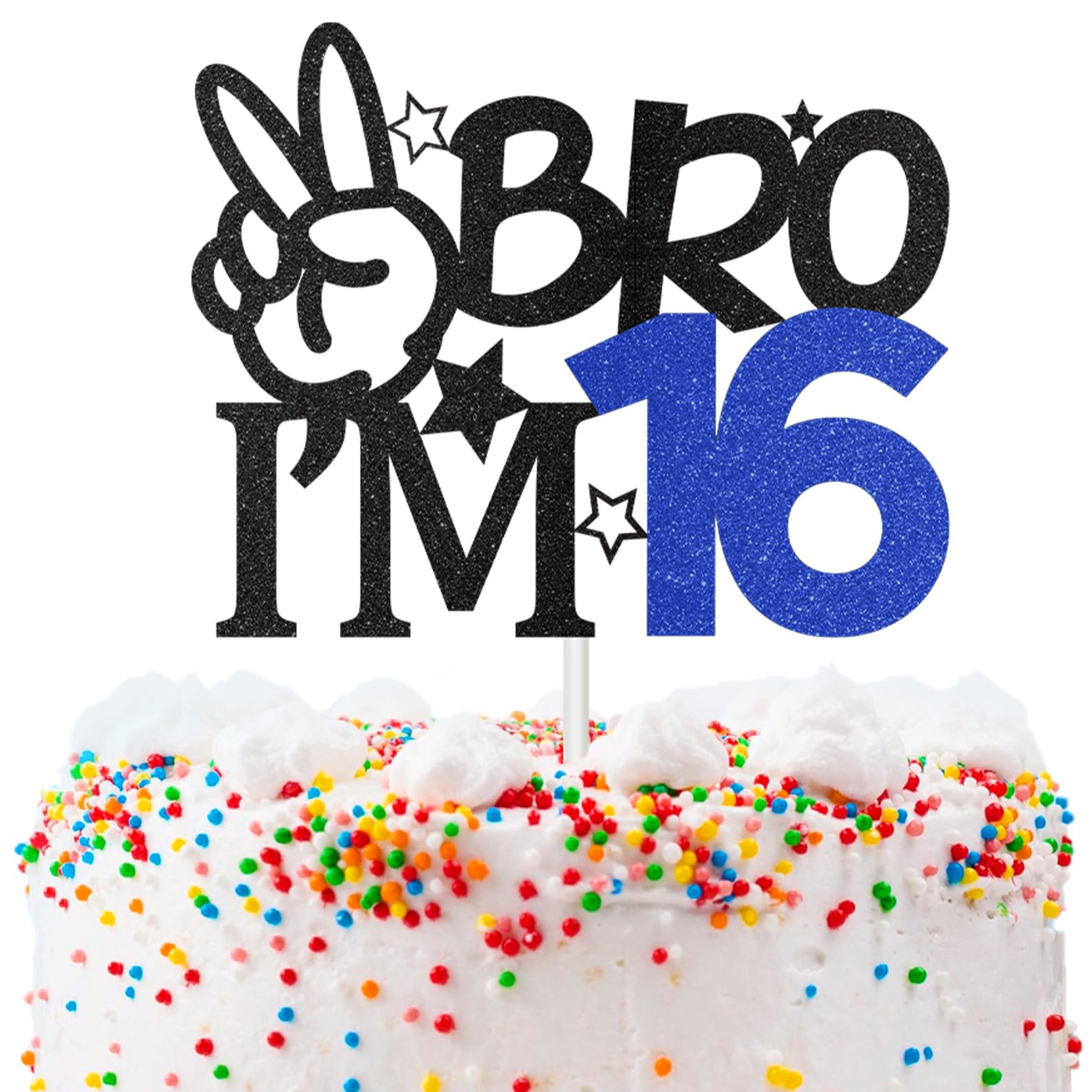 Bro I'm 16 Cake Topper, 16th Birthday Decorations for Boy, Glitter Funny 16th Birthday Cake Topper, Big Brother 16 Year Old Birthday Party Decoration