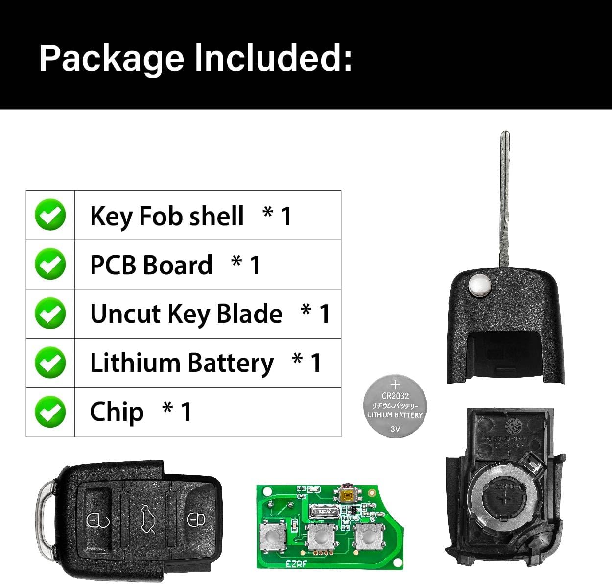 Replacement for 2002 2003 2004 2005 2006 Volkswagen Beetle Golf Jetta Passat Key Fob Remote Control 1J0-959-753-DC 4 Buttons 315MHz