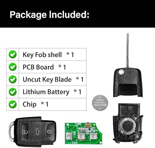 Miniatura 6 de 2 Keylessbest Reemplazo para Volkswagen Beetle Golf Jetta Passat 2002 2003 2004 2005 2006 Control remoto 1J0-959-753-DC 4 botones 315MHz