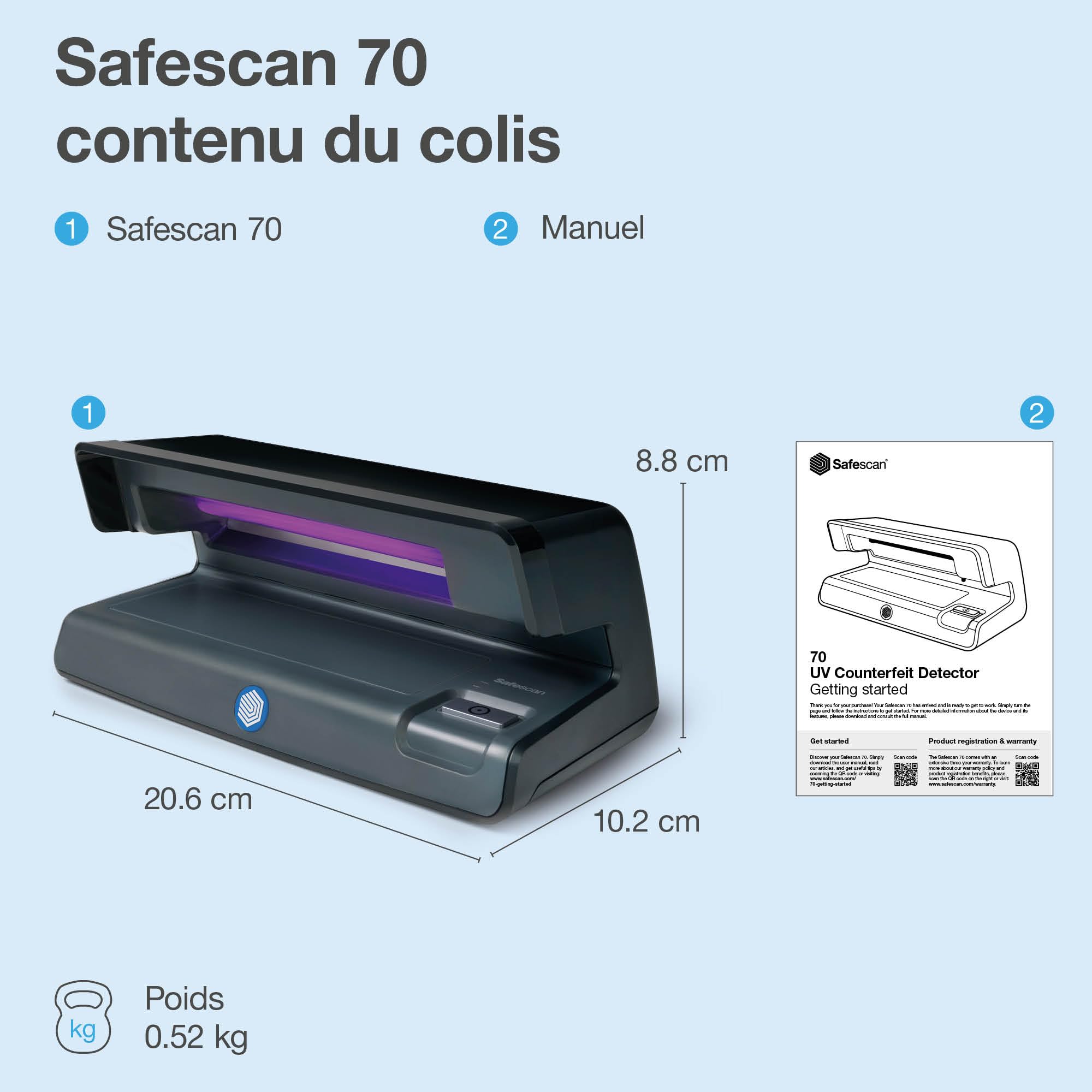 DETECTEUR DE FAUX BILLETS UV SAFESCAN 70