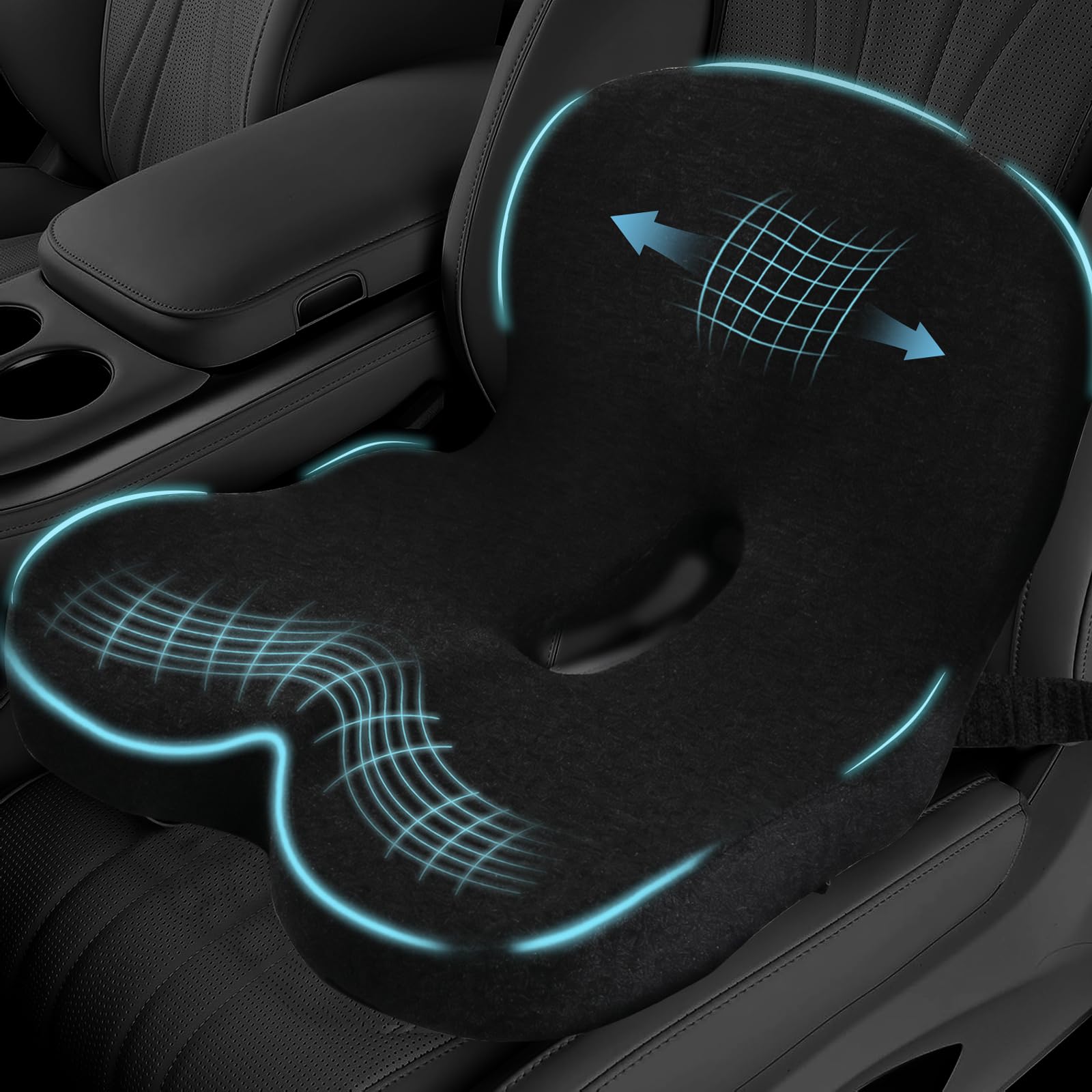 Photo 1 of Mosxoed Car Seat Cushion, Memory Foam Driving Cushion with Adjustable Strap, Ergonomic Pad for Car & Semi Truck, Office Chair Cushion for Sciatica & Lower Back Pain Relief, Black
