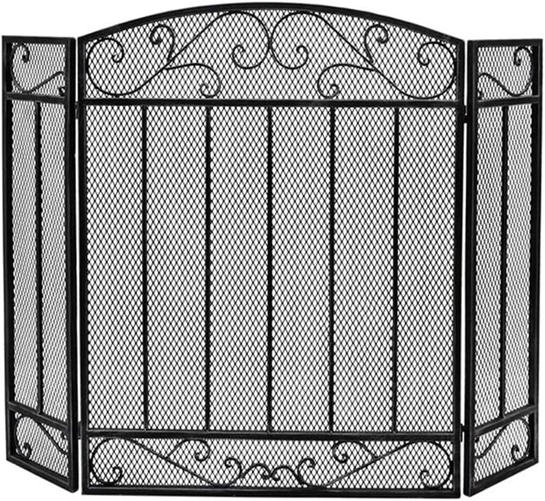 Black Folding Fireplace Screen, 3 Panel Large Fire Guard