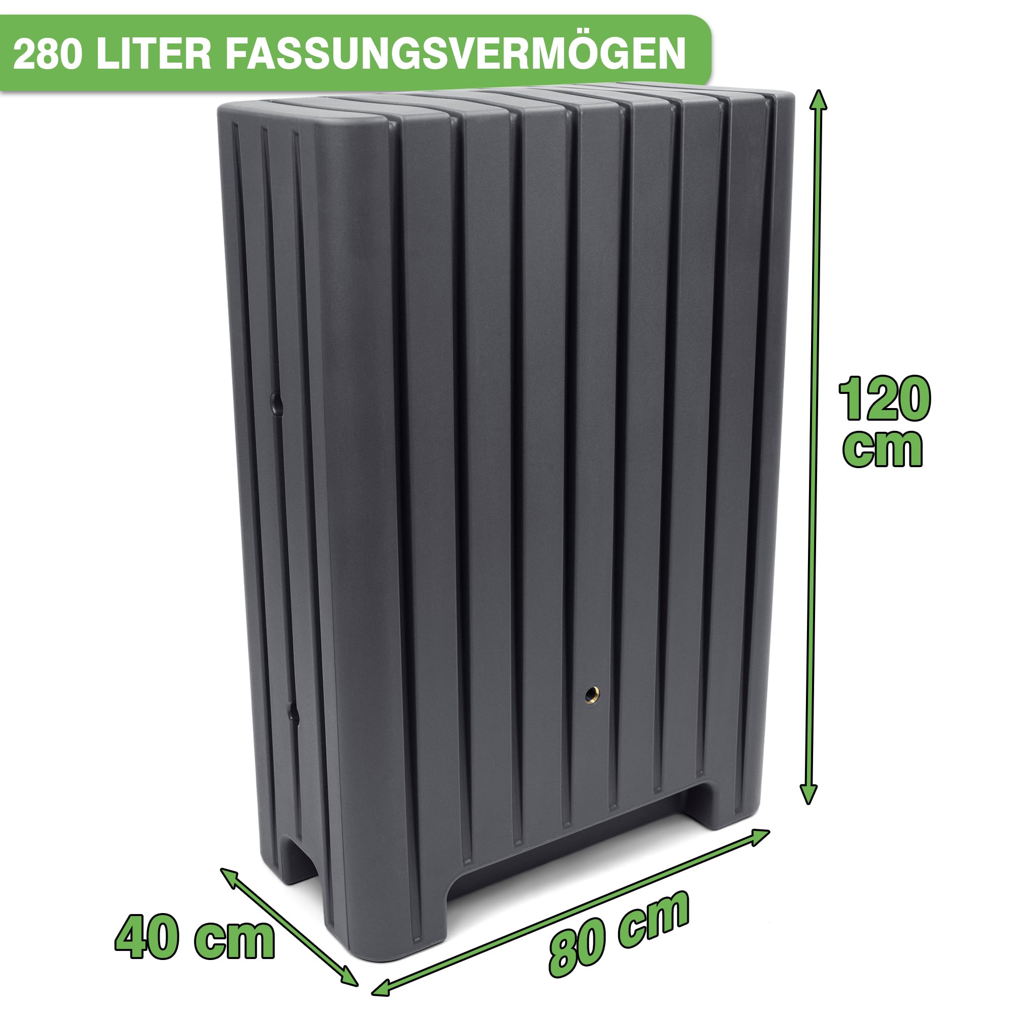 YourCasa Regentonne 280 Liter [UrbanElegance] Eckig und Schmal mit Metallgewinde - Regenfass Frostsicher aus Kunststoff - Regenwassertonne - Regenwassertank Garten Wassertank Regensammler (Anthrazit)