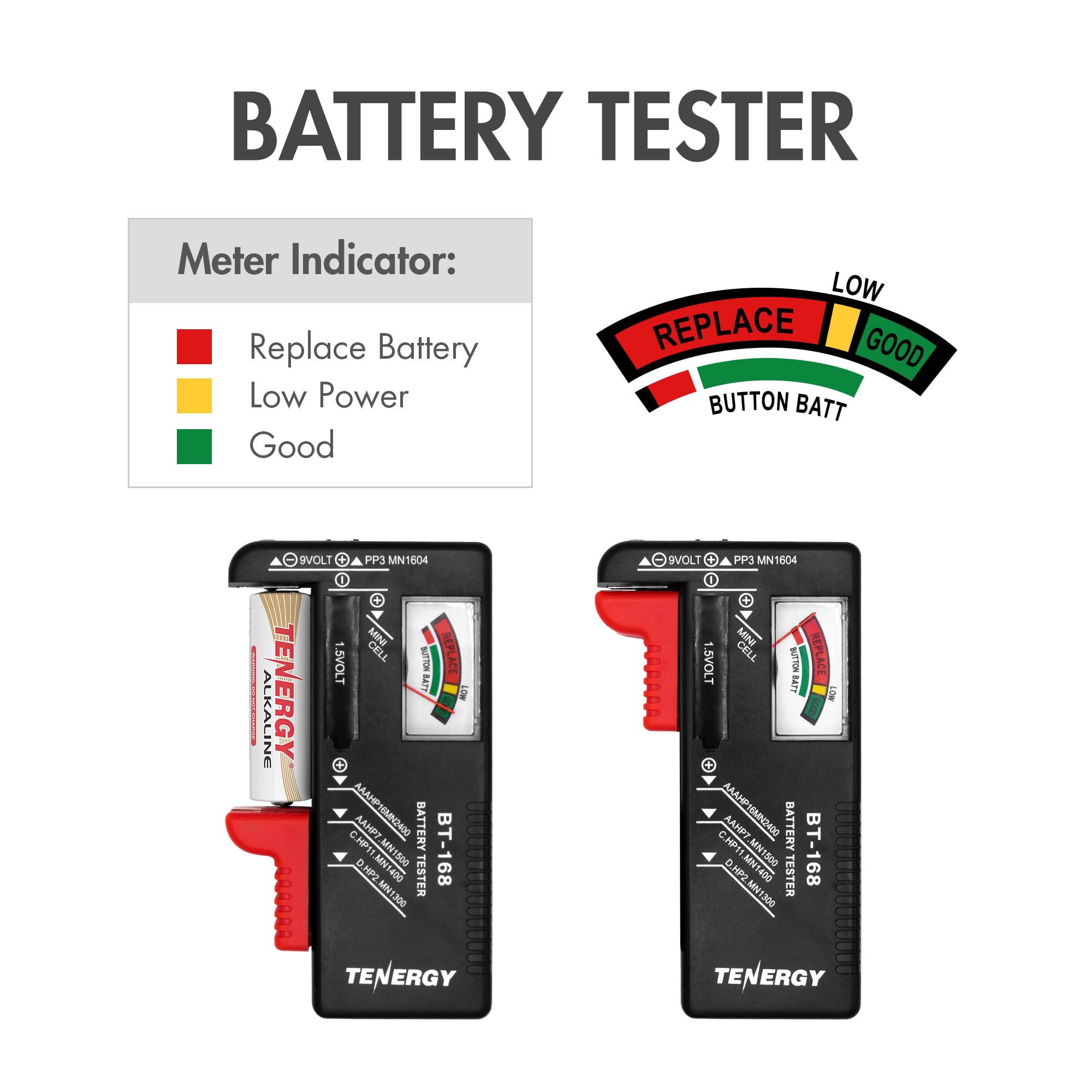 Tenergy Custodie di stoccaggio dell'organizzatore della batteria con tester della batteria, Nero, Holds 120 Batteries, Moderna