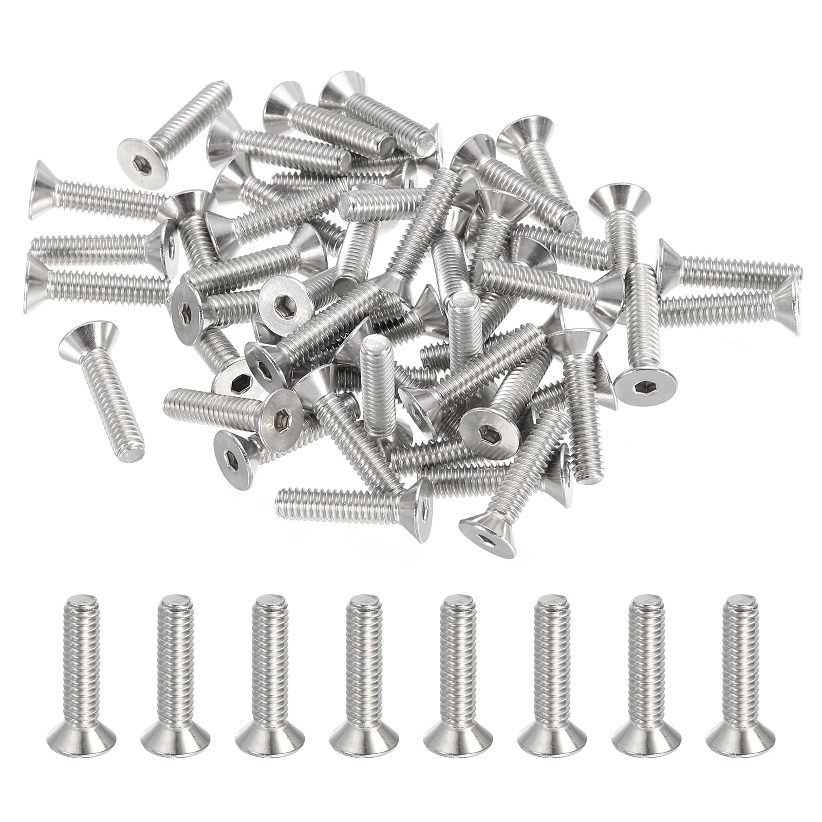 PATIKIL #8-32 x 3/4 Inch Flat Head Socket Cap Screws, 50 Pack 304 Stainless Steel Flat Countersunk Bolts Hex Socket Drive Machine Screws Full Thread Coarse Thread UNC Grade 6.8 — image 1