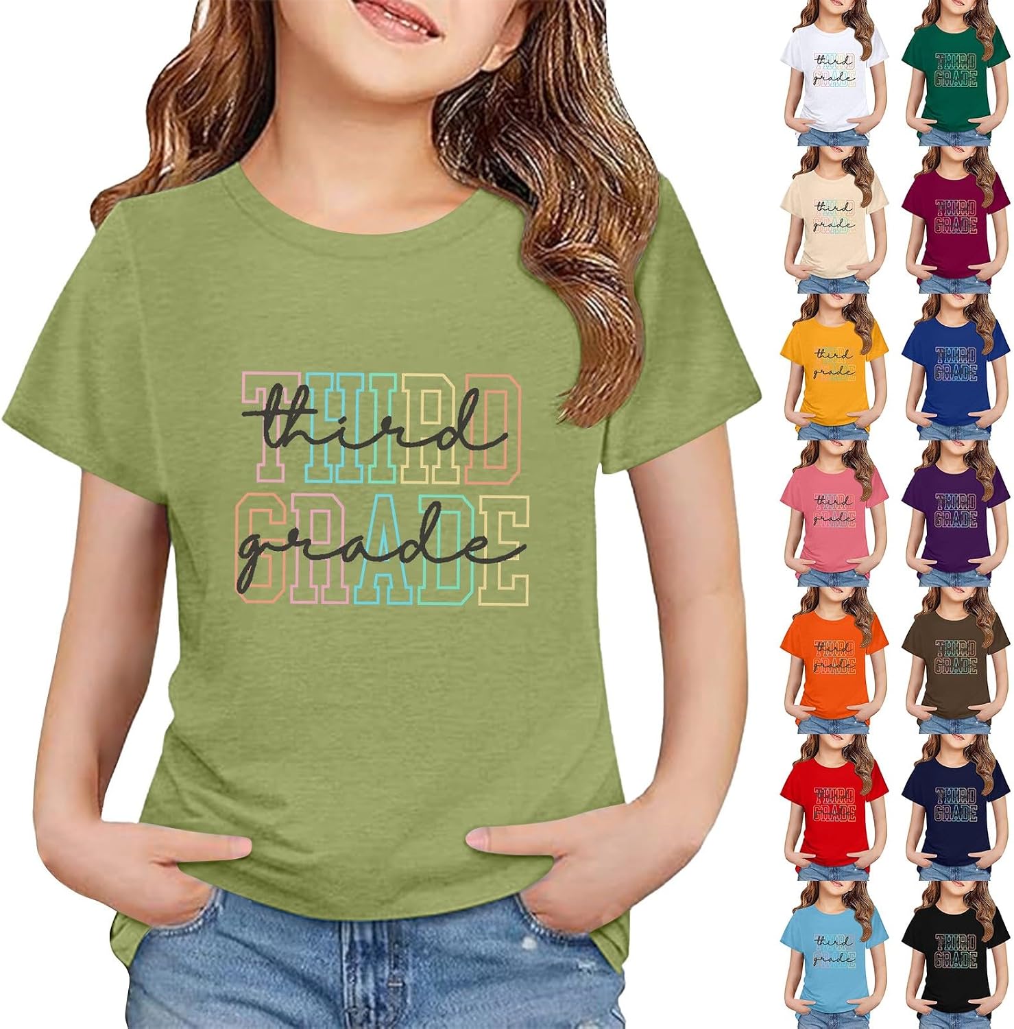 First Day of School T-Shirt for Boys Girls Third Grade Graphic Tees Short Sleeve Crewneck Tops Cotton School Theme Tees