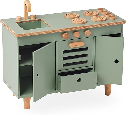 Lalo The Play Kitchen - Montaje sin herramientas, juego de cocina para niños pequeños con perillas y puertas interactivas, seguro para niños de 3