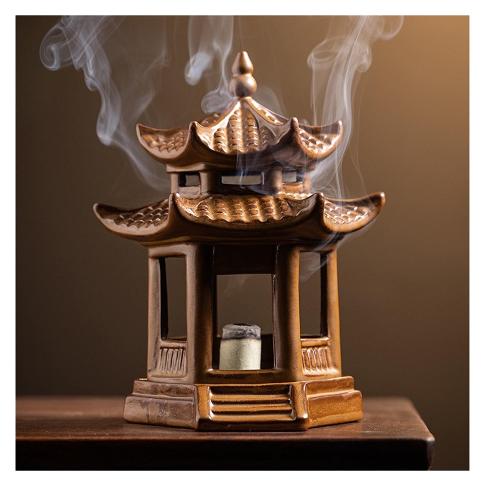 Basxdrfxz A Incense Holder Base Ceramic Hexagonal Pavilion Incense Burner Indoor Romatherapy Office Desktop Decoration