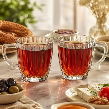 Paşabahçe Diamond Kulplu Çay Bardağı 245 cc, 2 Adet Cam Bardak