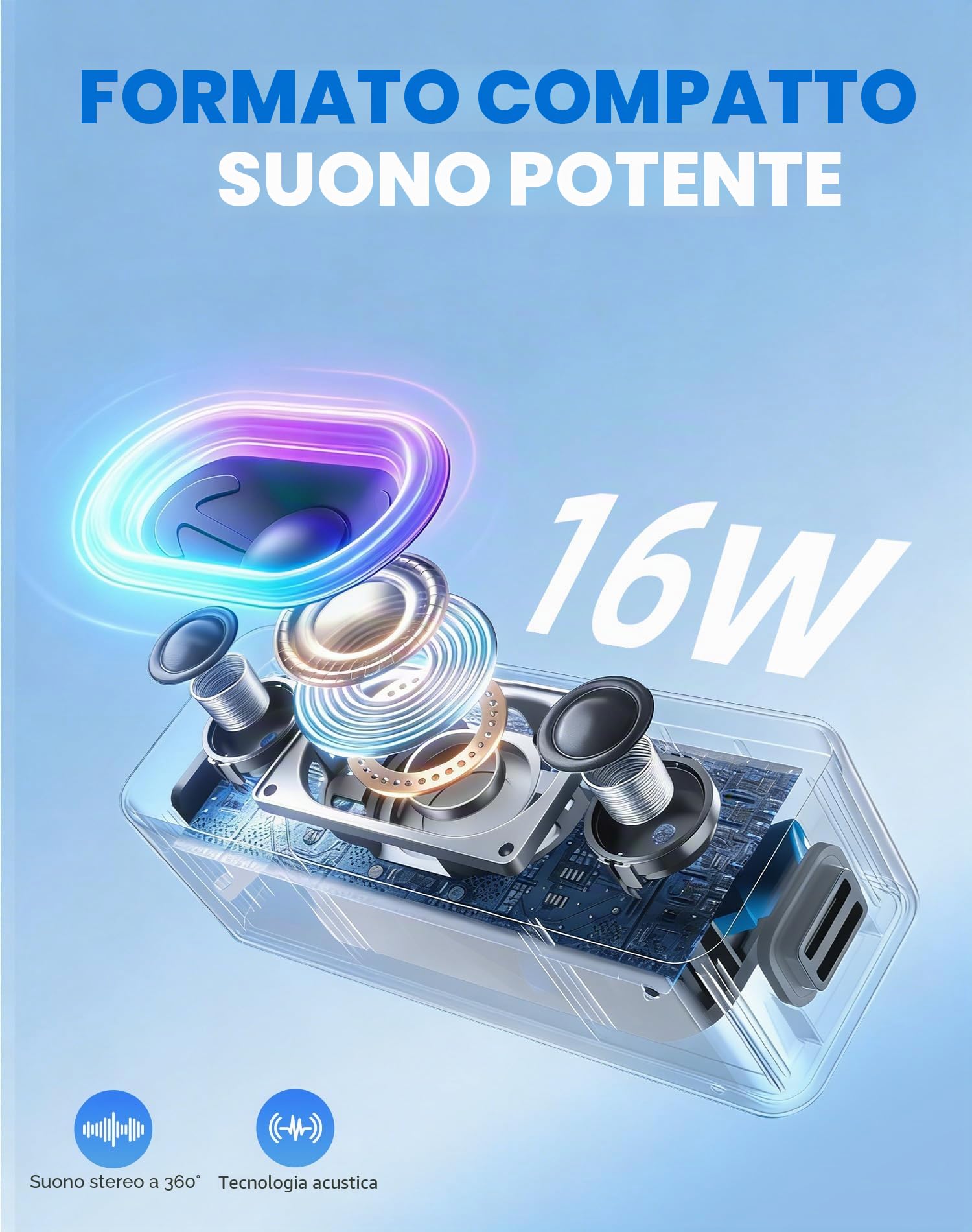 Ortizan Cassa Bluetooth Portatile, Wireless Altoparlante Bluetooth 5.3, Con Uscita 16W, 24h, IPX6, Bassi Stereo Hi-Fi 3D, Accoppiamento Stereo, AUX In, TWS, Adatta Per Casa, Esterno, Viaggi