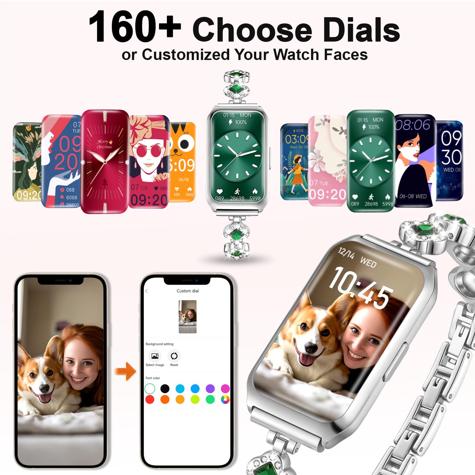 Smartwatch Damen 1.47" HD-Display Fitnessuhr Herzfrequenz SpO2 Schlaf IP68 Wasserfest Sportmodi Smart Watch iOS Android