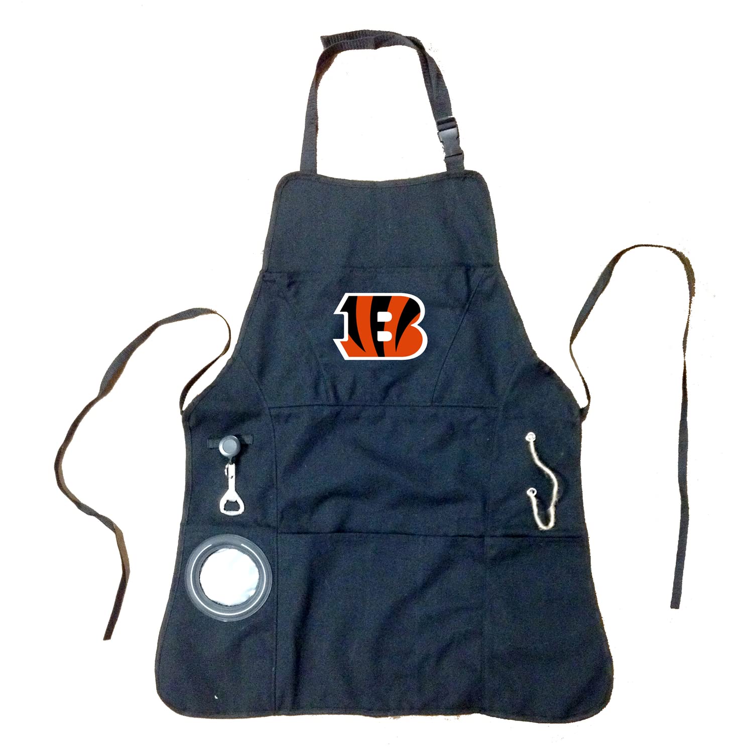 Team Sports America Outdoor NFL Black Grilling Apron | Cincinnati Bengals | Made of Durable Cotton | Beverage Opener and Multi-Tool |Sports and Tailgaiting Apparel