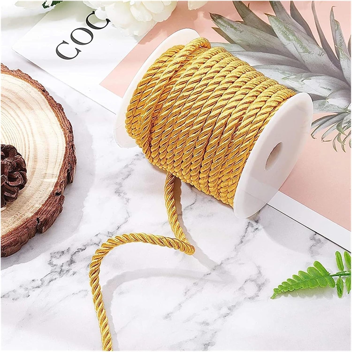 5mm Twisted Rope Decorative Craft Decorative Polyester Rope Handmade Rope for Sewing Crafts Interior Decoration Home Decoration 5m(Beige)