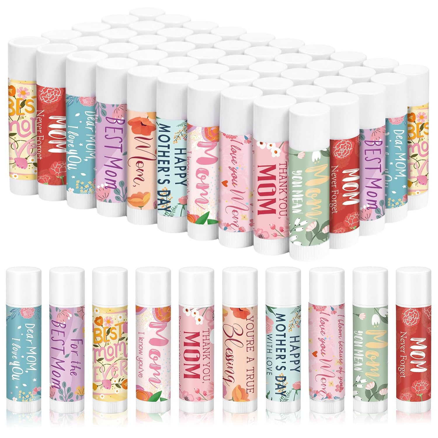 Loopeer 50 Pcs Mothers Lip Balms Gifts Bulk for Women Flower Lip Balm Travel Size Mother's Day Party Favors Lips Moisturizer Care Small Gifts Ideas for Friends Office Ladies
