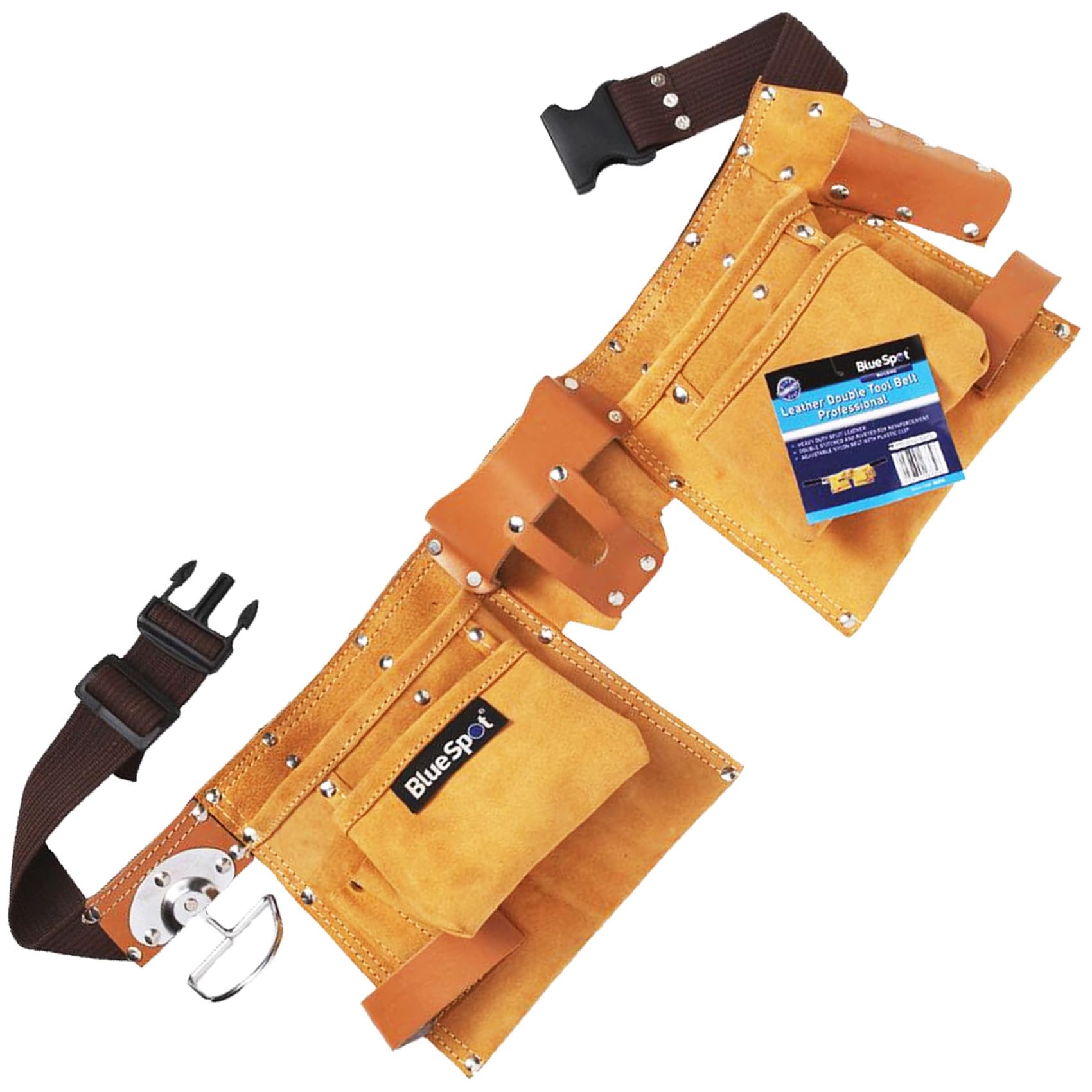BlueSpot Professional Double Tool Belt | Split Leather | Pouch | Builders | Construction | Apron | Carpentry | Work Bag | Nails & Tools Holder | DIY | Garage | Workshop | UK FREE P&P