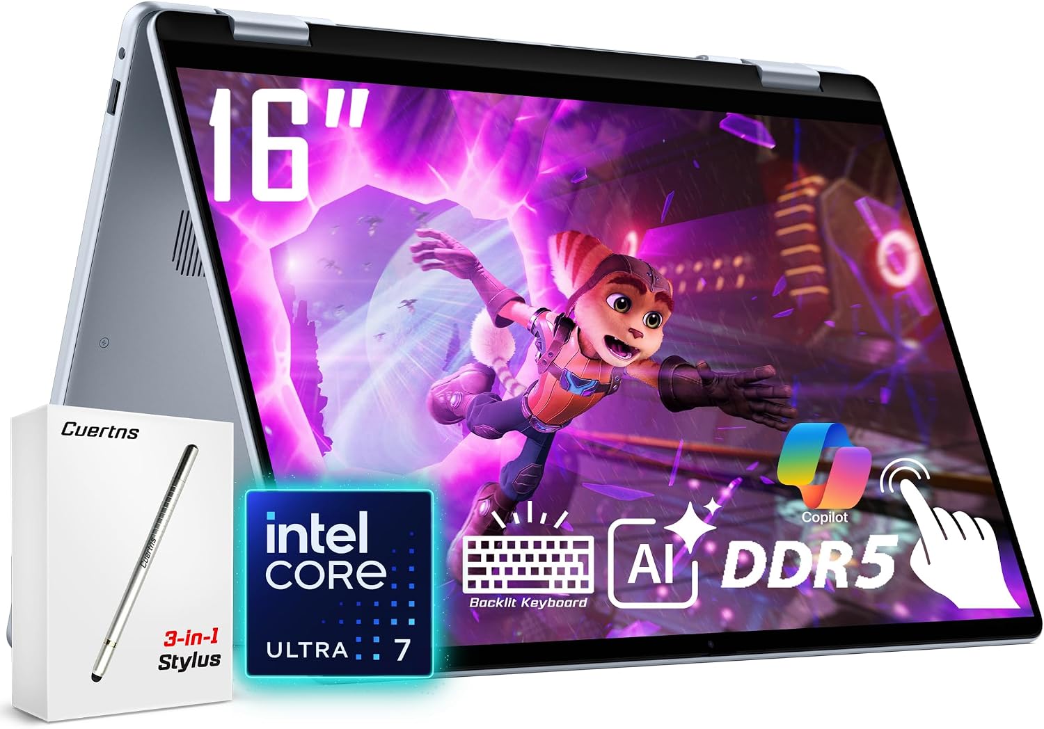 Dell 16 Plus 2-in-1 Laptop, 16" 1920 x 1200 Touchscreen, Core Ultra 7 256V(>i9-13900H), AI Ready, Backlit Keyboard, 1080p Webcam, Wi-Fi 7, Windows 11 Home, Ice Blue(16GB 8533MHz DDR5 RAM | 1TB SSD)