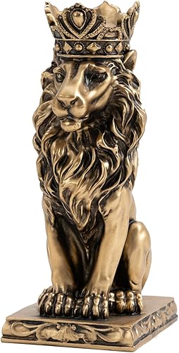 AMOIENSIS Corona de oro antiguo, estatua del rey león, estatua de león de 9 pulgadas de alto para decoración del hogar, magnífica escultura de león