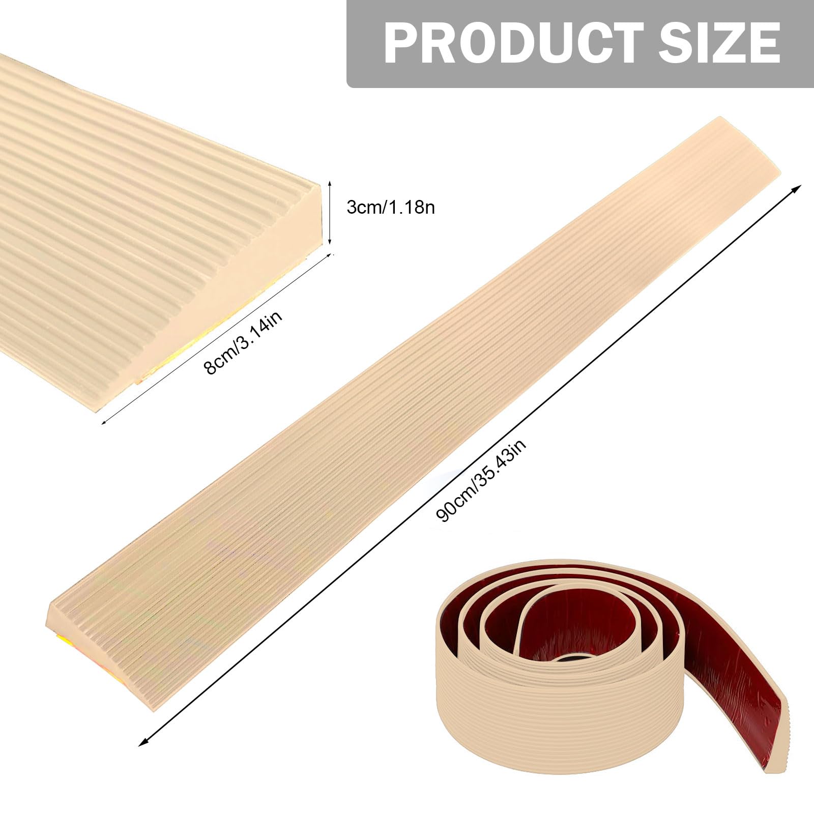 Rampa per soglia, 90 x 8 x 3 cm, in PVC, superficie antiscivolo, rampa per sedie a rotelle, passeggini, deambulatori o scooter (giallo chiaro)