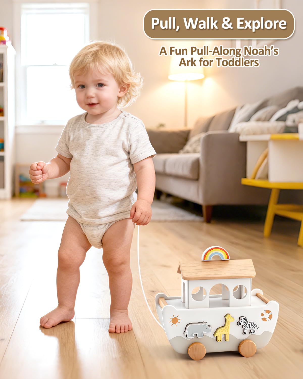 WoodsyJoy Wooden Noah’s Ark Toy for Toddlers 1-3, Baptism Christening Gifts for Boys Girls, Christian Toy Animal Shape Sorter, Baby Birthday — view 6