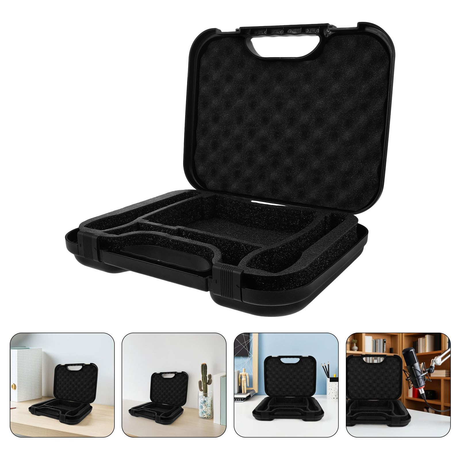 Custodia Rigida per Microfono Wireless 2 Pezzi in Plastica Manico Portatile e Scomparti Imbottiti per Eventi Live e Viaggio Grande Capacità di Stoccaggio