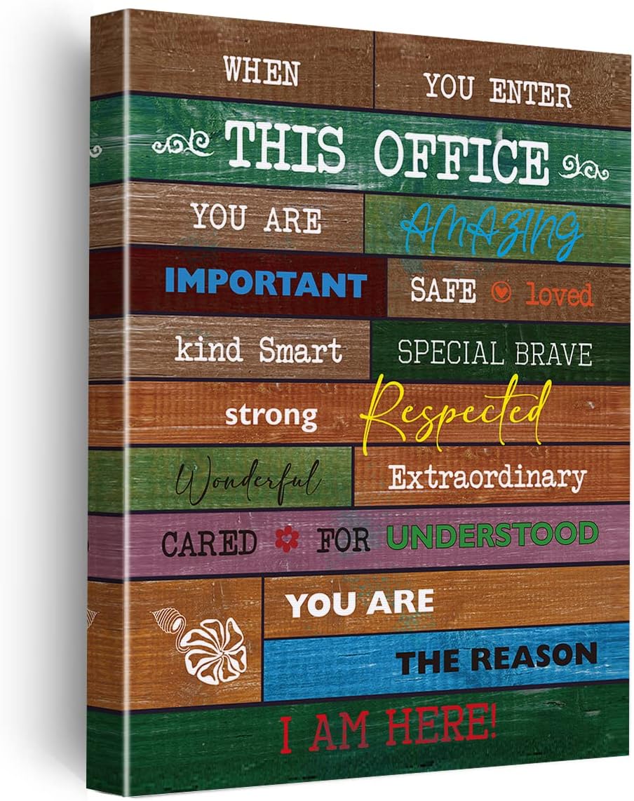 Inspirational Office Canvas Print Decor When You Enter This Office You are Amazing Painting Retro Rustic Art Posters Home Decoration 11.5x15 Inches (Framed)