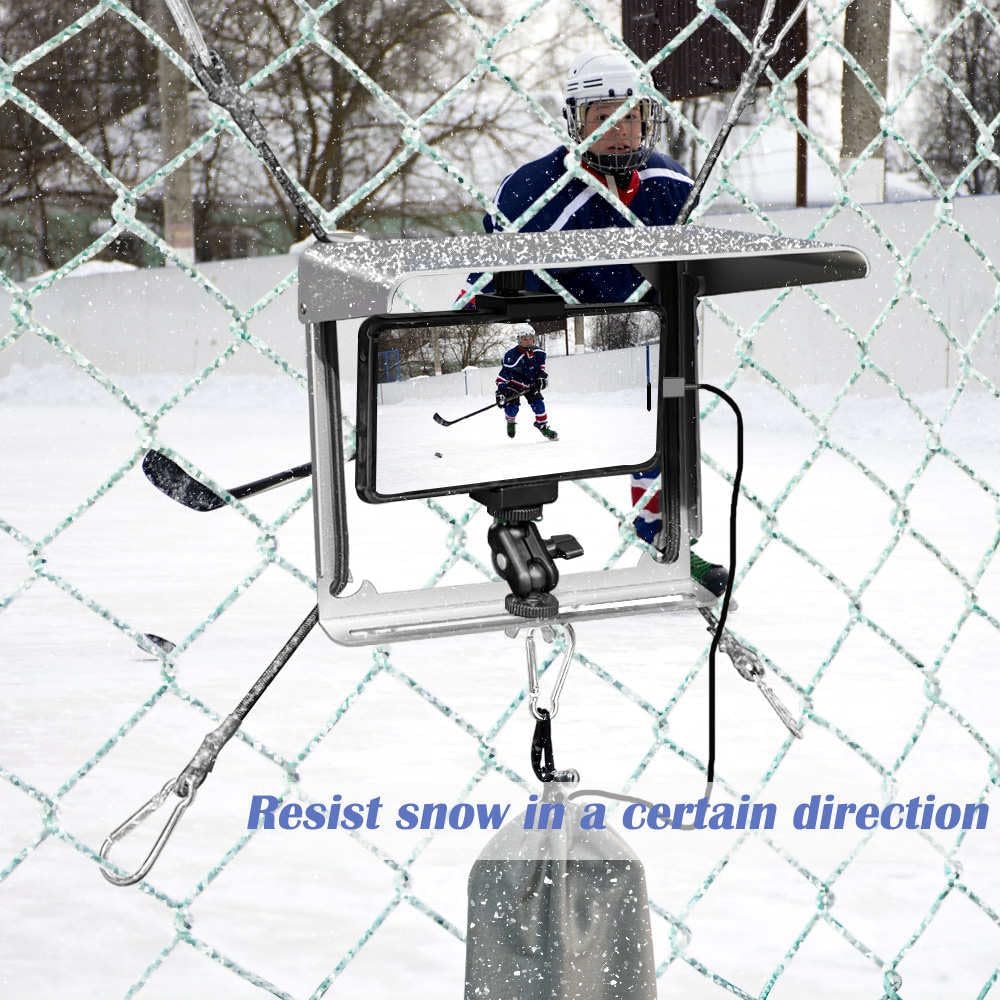 Phone Fence Mount with Shade, Phone Holder Mounting Kit for iPhone, Mevo Start, GoPro and Other Action Cameras, for Recording Baseball, Hockey, Softball and Tennis Games (Silver with Bag)