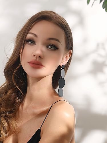 Miniatura 6 de Aretes colgantes redondos de acrílico Pendientes de disco de resina Joyería bohemia ligera de playa de verano