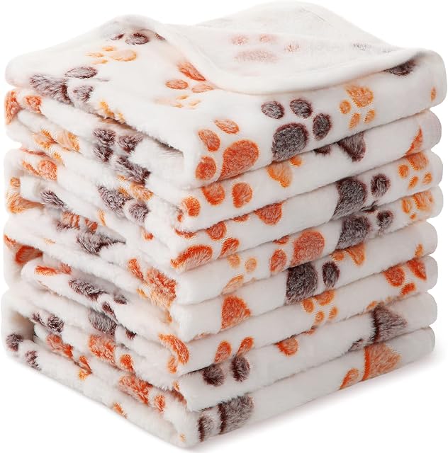 4 Pcs Pet Blanket Dog Puppy Blanket Paw Print Fleece Blanket for Small Medium Large Pet Dog Cat Warm Soft Sleep Mat Guinea Pig Cage Liners Blanket (White, Small)