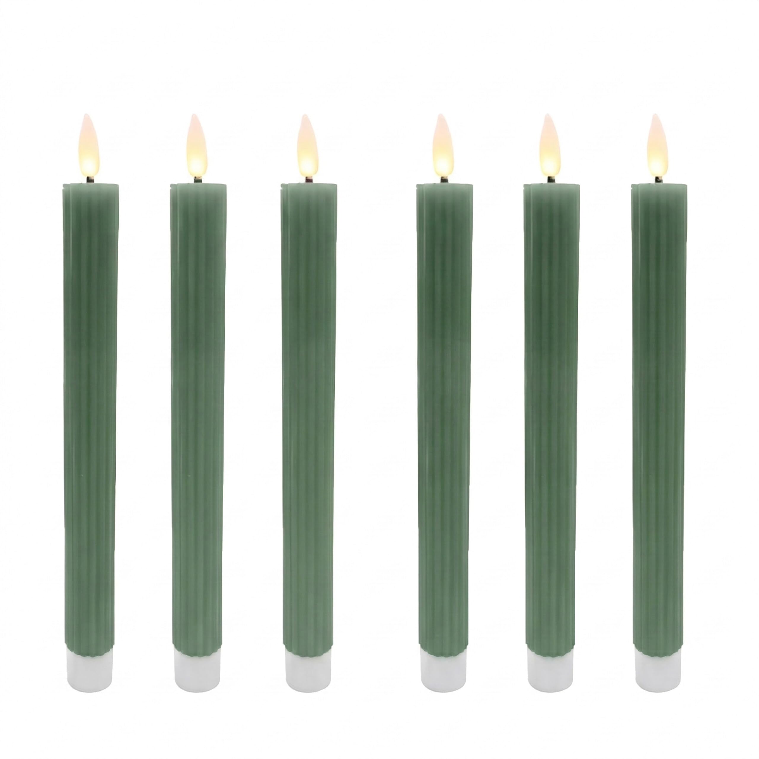 Relaxdays Set de 6 Velas LED Caqui, Llama Parpadeante, Cera auténtica, con Ranuras, 25 x 2 cm