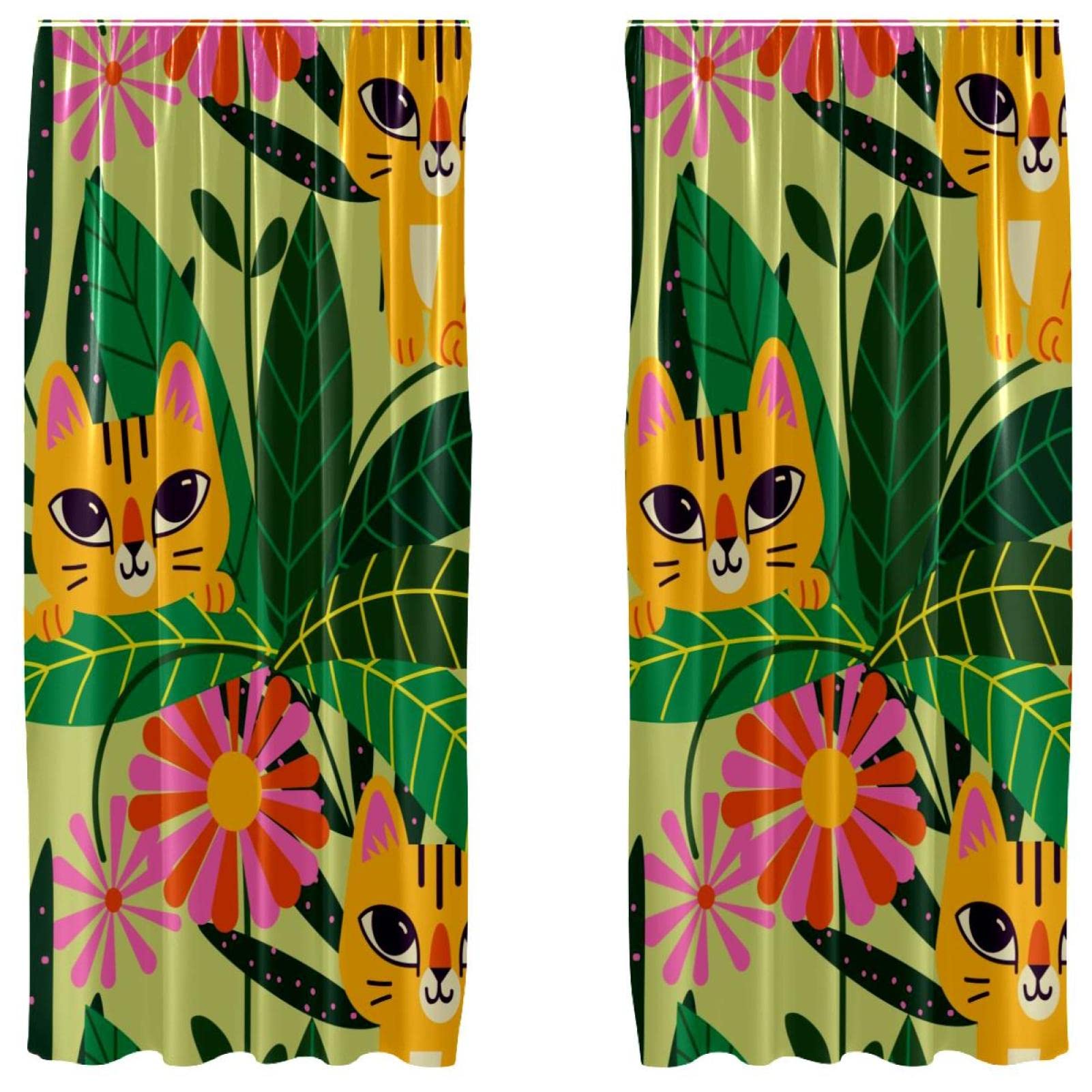 Panneaux décoratifs tigre pour salon - Paire de rideaux exotiques 140x213 cm