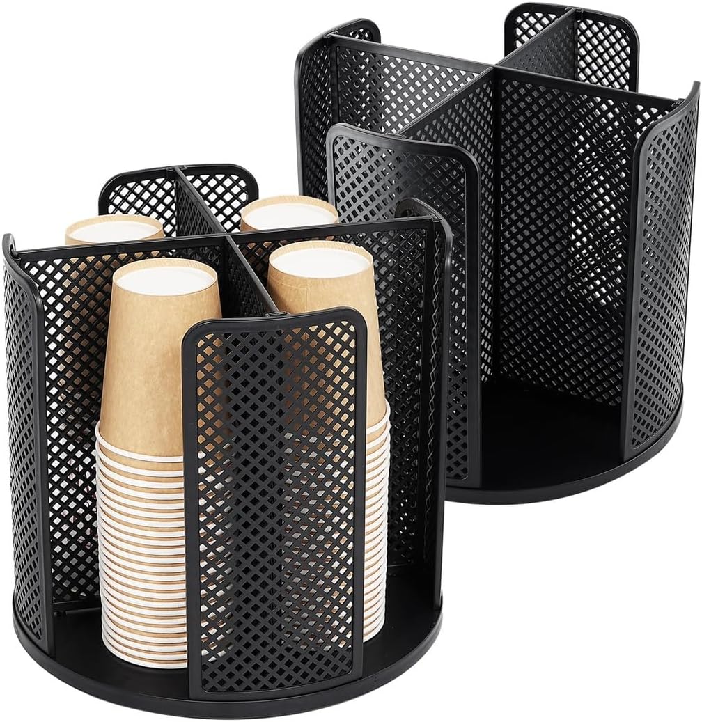 Paper Cup Stockage Shelves, Two Pcs Coffee Cup Sorters with Four Sections, Rotating Lid Plus Cup Holders for Bedroom, Coffee Shop, Kitchen, Bathroom, Countertop