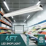 Zaltris 4FT LED Shop Lights, Plug-in 4’ LED Shop Light Fixtures Linkable, 5000K Commercial Bay Lighting for Workshop, Warehouse, Garage, AC100-277V, Hanging Surface Mount, ETL Listed, 2Pcak