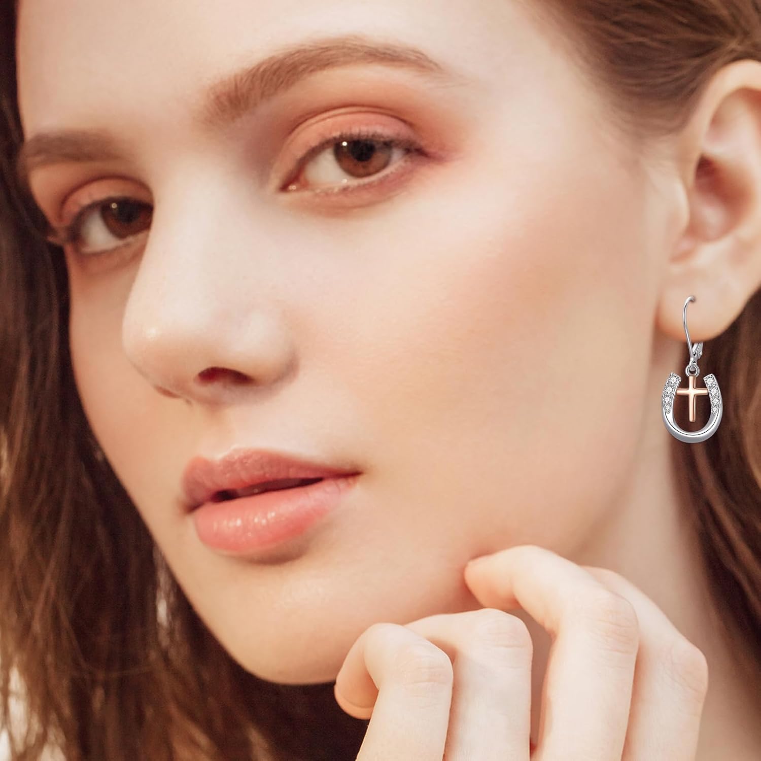 MEDWISE Lucky Horseshoe Leverback Earrings S925 Sterling Silver Rose Gold/Gold/Black Faith Horseshoe Pendant Dangle Hypoallergenic Earrings Jewelry for Horse Lover Mother Daughter Mothers Day Gifts - Image 9