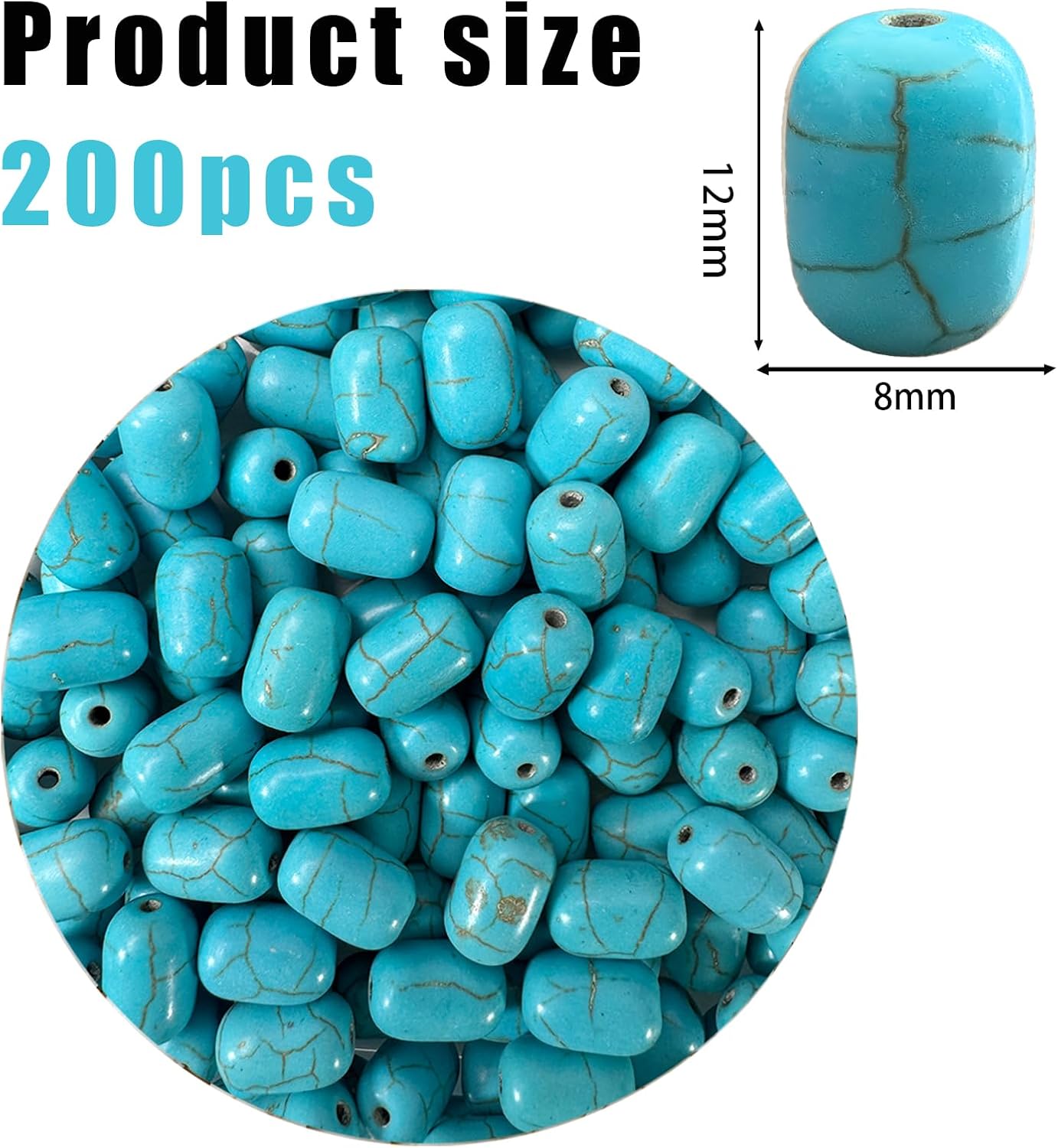 Turquoise Stone Cylinder Beads for Jewelry Making - 200pcs 8x12mm Blue Tube Spacer Beads Bulk for Necklace, Bracelet, Keychain, Hair, Lanyard & DIY Craft Supplies - Image 3